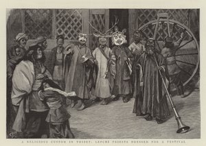 Une coutume religieuse au Tibet, prêtres Lepchi habillés pour un festival - Charles Edwin Fripp